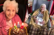 Smiling lady celebrating 102nd birthday